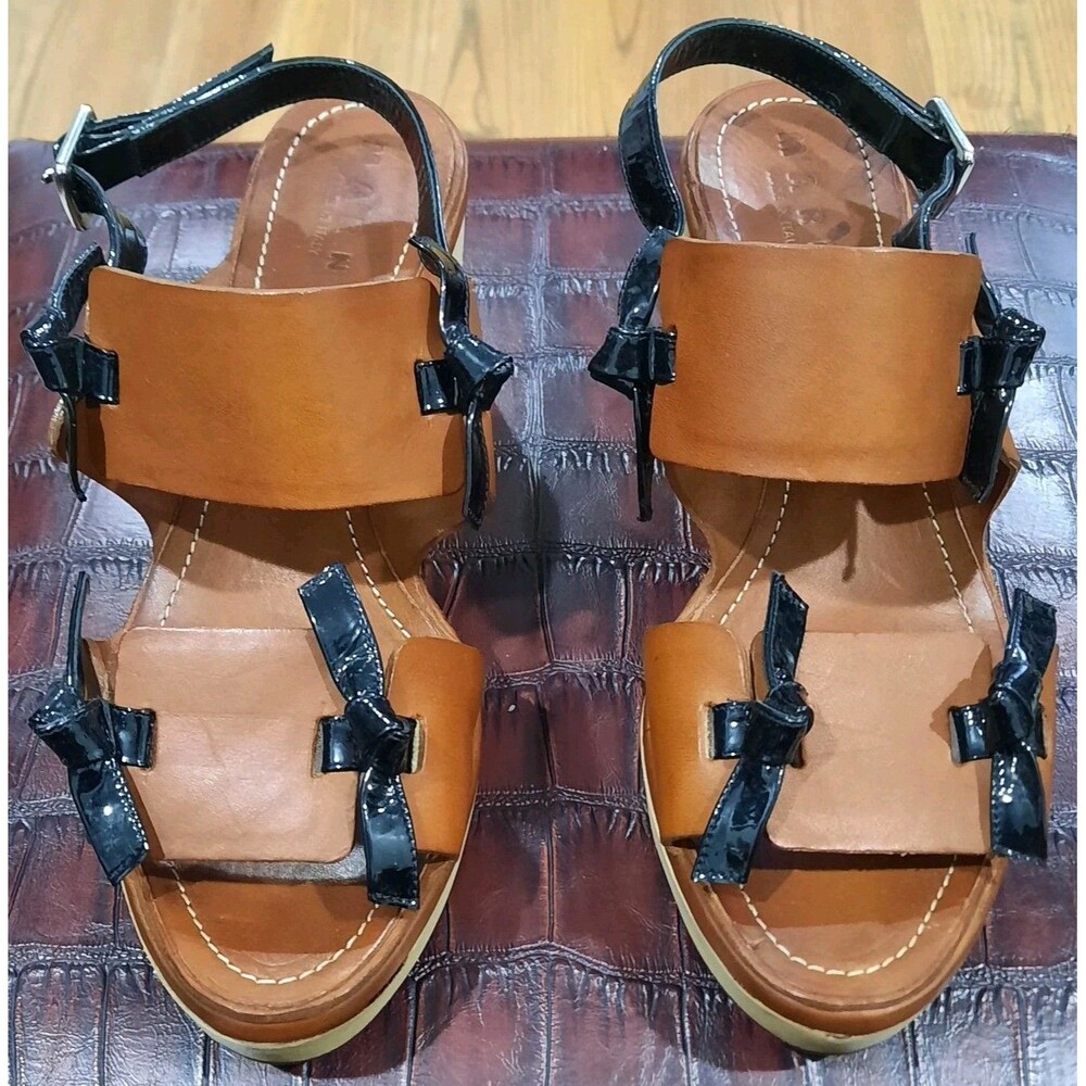MARNI Amber Brown + Black Bow Wooden Platform Wedge Sandals 40 IT / 10 US XLNT - Picture 2 of 7